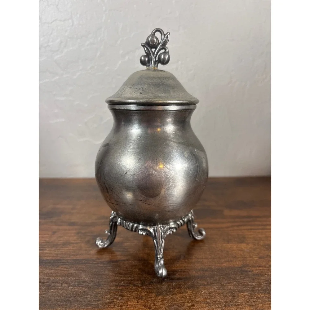 Antique Silver on Copper 5pc Tea Set Tilting Kettle Stand Victorian Ornate Hallm